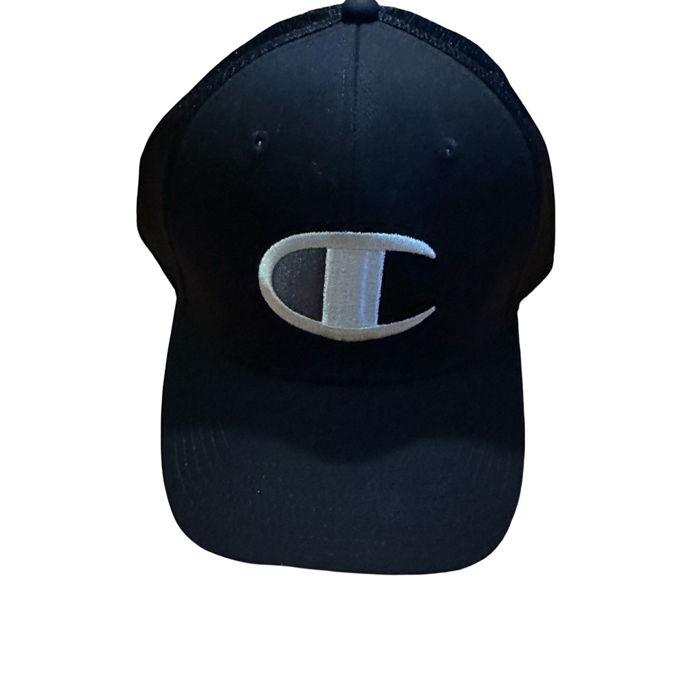 Champion Black Mesh Trucker Cap with White Logo Accents
